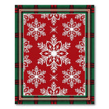 Festive Red Snowflake Plaid Border Area Rug