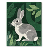 Whimsical Gray Bunny in Lush Green Leaves Area Rug