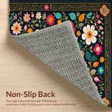 Ultra Soft Area Rug, Non Slip, Stain Resistant, Washable Area Rugs for Living Room, Bedroom, Boho Black Floral Washable Rug for Living Room(Black)
