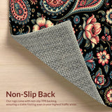 Ultra Soft Area Rug, Non Slip, Stain Resistant, Washable Area Rugs for Living Room, Bedroom, Paisley Floral Print(Black)