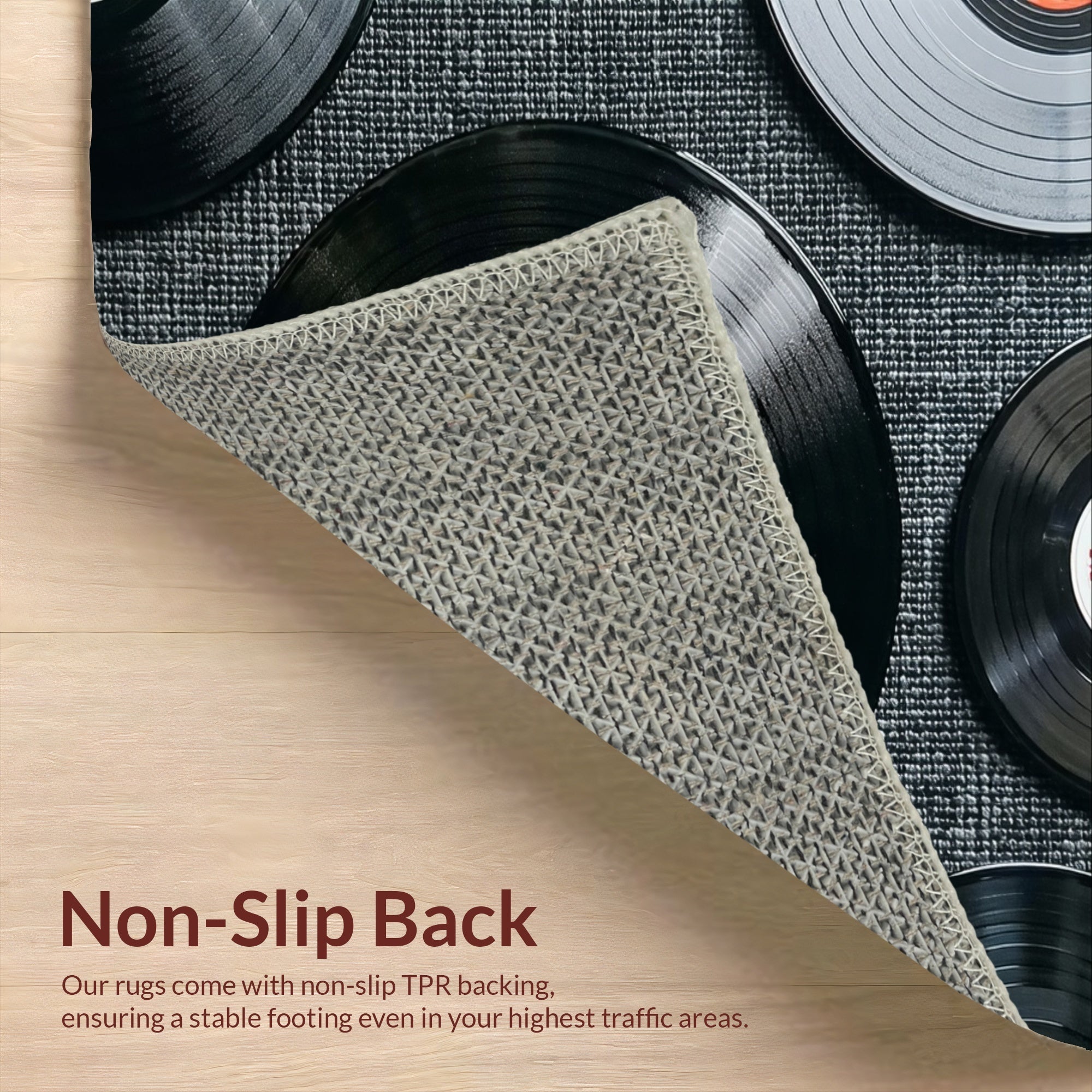 Ultra Soft Area Rug, Non Slip, Stain Resistant, Washable Area Rugs for Living Room, Bedroom, Retro Vinyl Record Non-Slip Area Rug(Black) - ODIKA