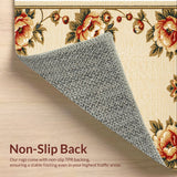 Ultra Soft Area Rug, Non Slip, Stain Resistant, Washable Area Rugs for Living Room, Bedroom, Vintage Floral Non-Slip Dining Room(Beige)
