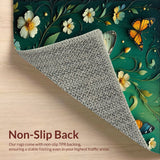 Ultra Soft Area Rug, Non Slip, Stain Resistant, Washable Area Rugs for Living Room, Bedroom, Whimsical Butterfly Dark Green Playroom Carpet(Blue)