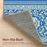 Ultra Soft Area Rug, Non Slip, Stain Resistant, Washable Area Rugs for Living Room, Bedroom, Floral Farmhouse Non-Shedding(Blue)