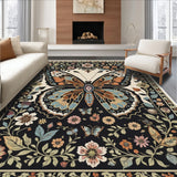 Ultra Soft Area Rug, Non Slip, Stain Resistant, Washable Area Rugs for Living Room, Bedroom, Boho Insect Print Non-Slip Playroom(Black)