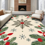 Nordic Snowflake Motif with Pine Branch Border in Festive Semi Oval Layout(Beige)