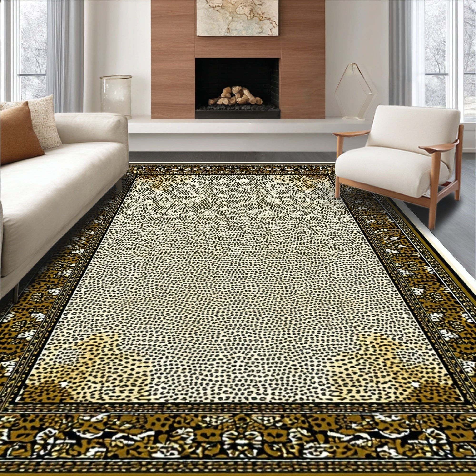 Ultra Soft Area Rug, Non Slip, Stain Resistant, Washable Area Rugs for Living Room, Bedroom, Stain-Resistant Safari Theme Entryway Rug(Yellow)