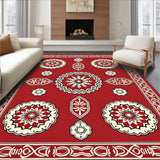 Rustic Floral Medallion Design With Interlocking Shapes(Red)