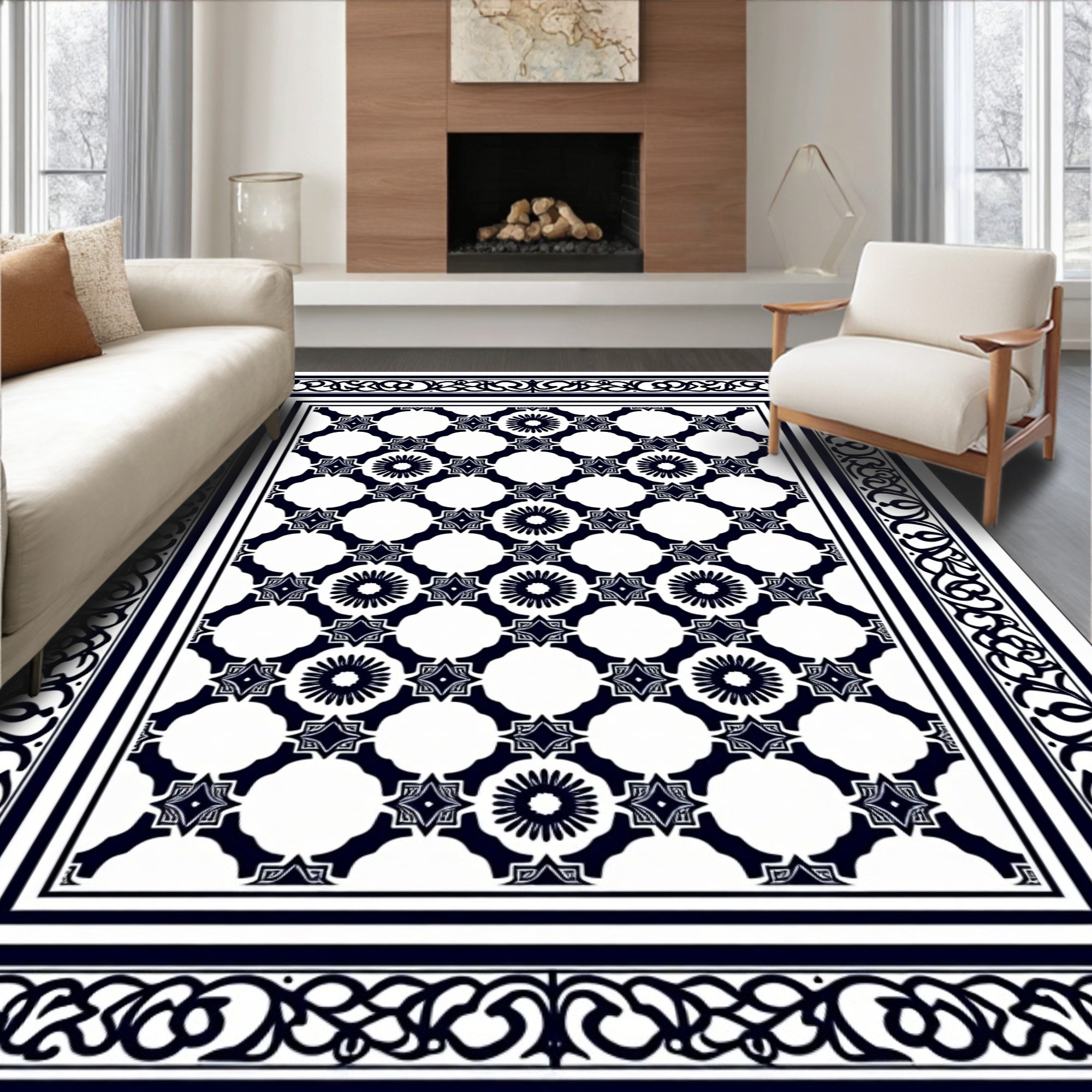 Symmetrical Interlocking with Ornate Floral Accents (Black) - ODIKA