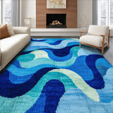 Ultra Soft Area Rug, Non Slip, Stain Resistant, Washable Area Rugs for Living Room, Bedroom, Abstract Wave Design(Blue)