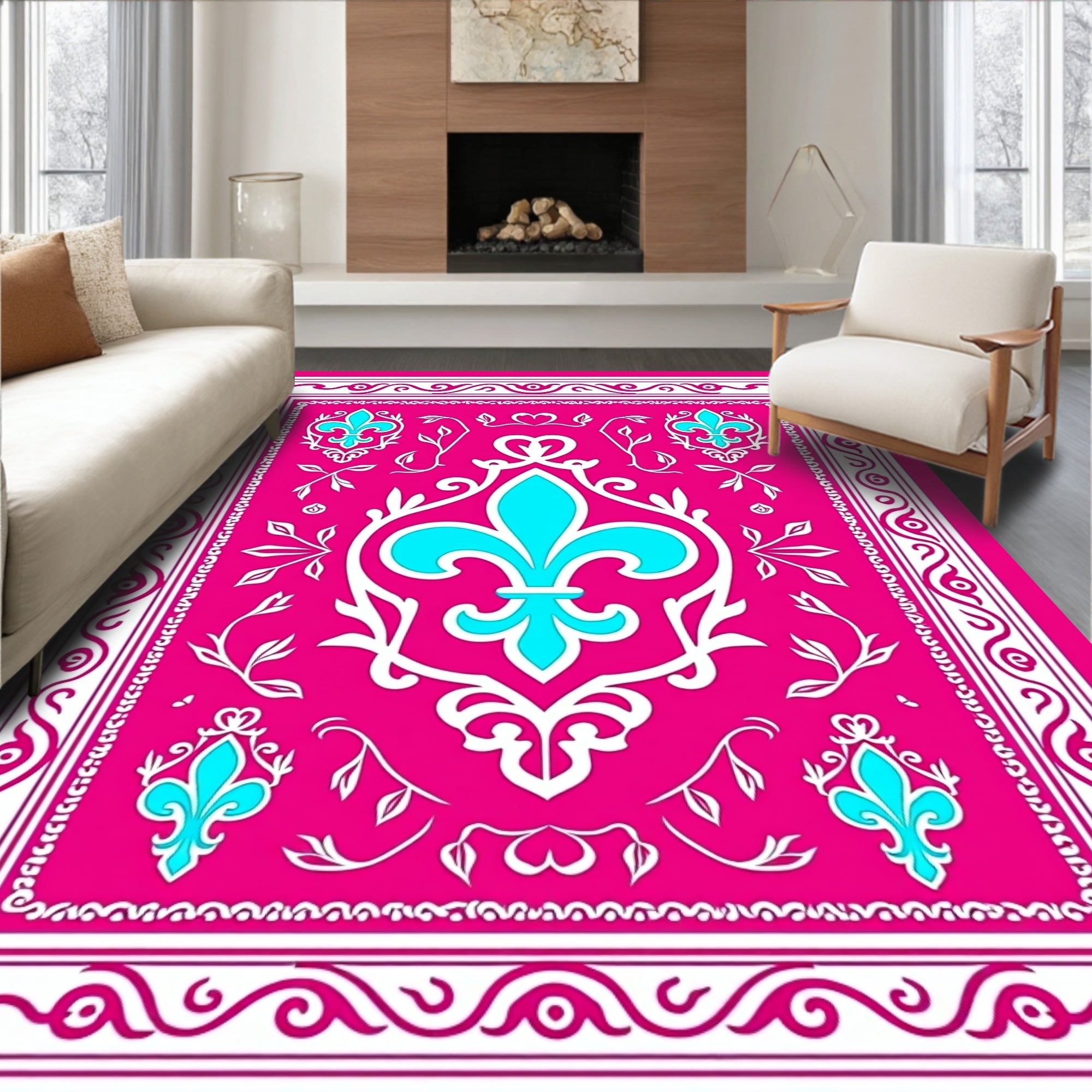 French Rocaille Scroll Medallion with Stylized Fleur de Filigree (Pink) - ODIKA