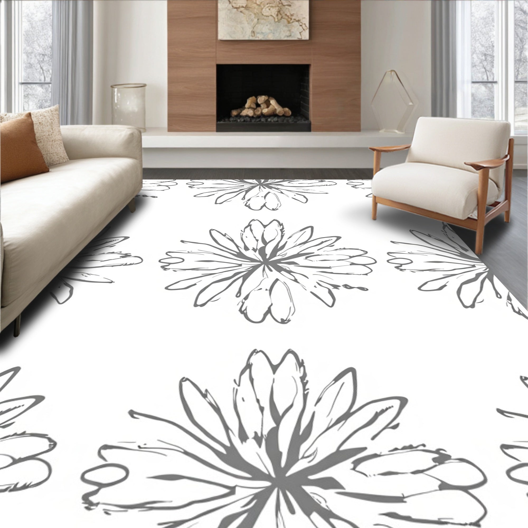 Celestial Bloom Abstract Interlocking Starburst Contemporary Art (Gray) - ODIKA