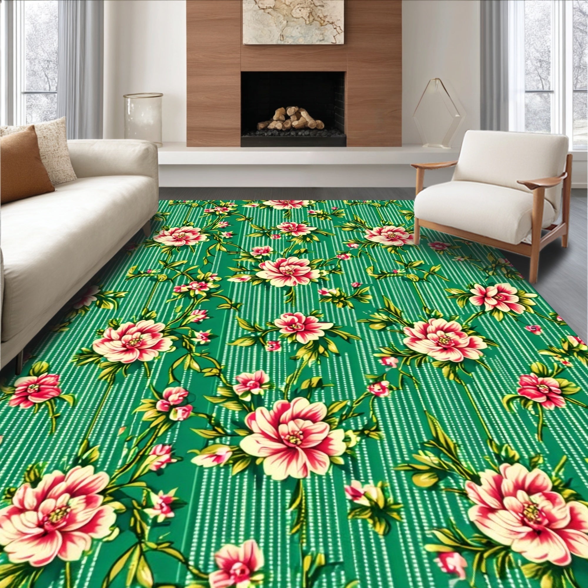 Ultra Soft Area Rug, Non Slip, Stain Resistant, Washable Area Rugs for Living Room, Bedroom, Vintage Floral Bedroom Low Pile Soft Carpet(Green)