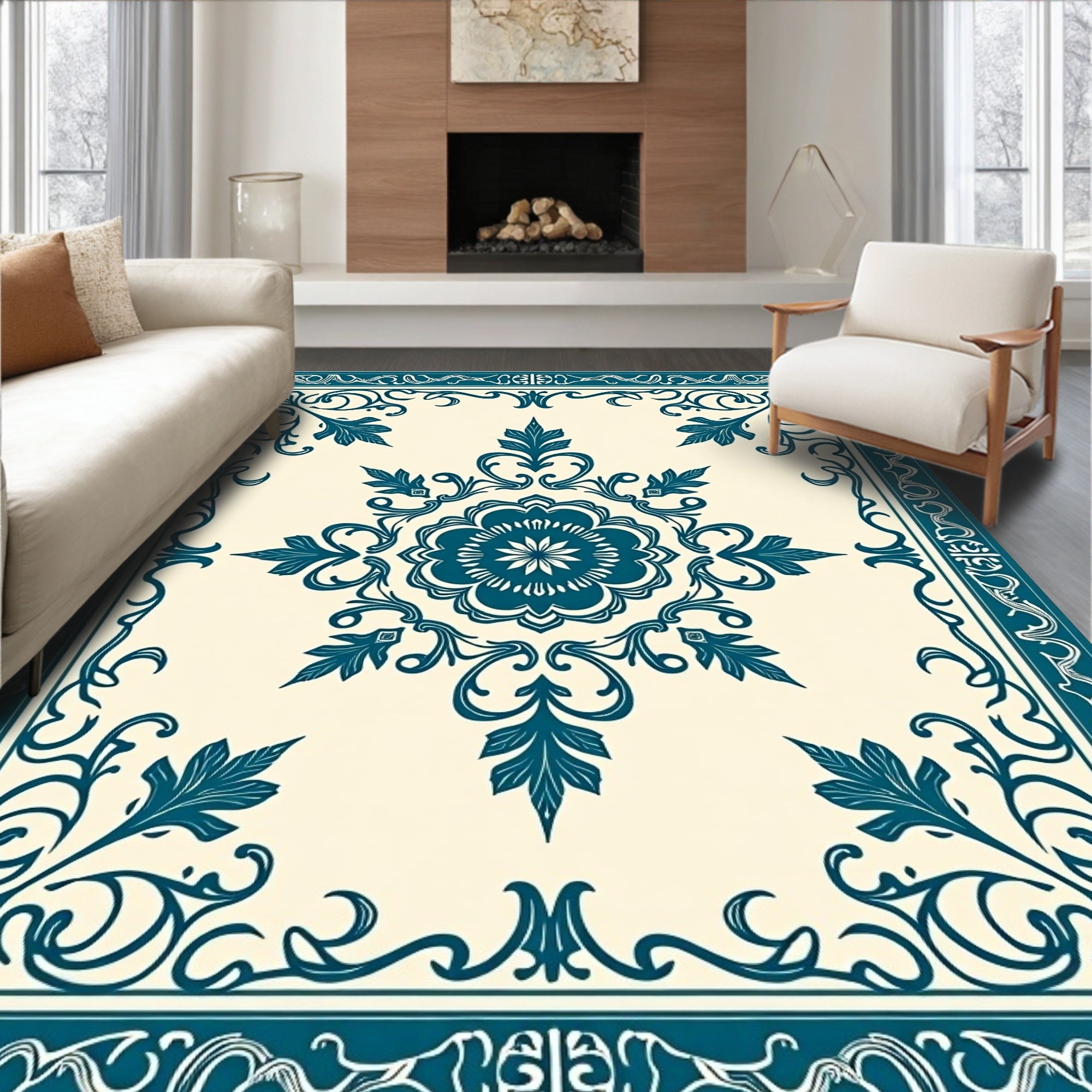 Elegant Floral Medallion Tapestry With Vintage Artistic Swirl Motifs (Teal) - ODIKA