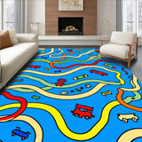 Vibrant Roadway Adventure With Playful Vehicle Icons (Blue)