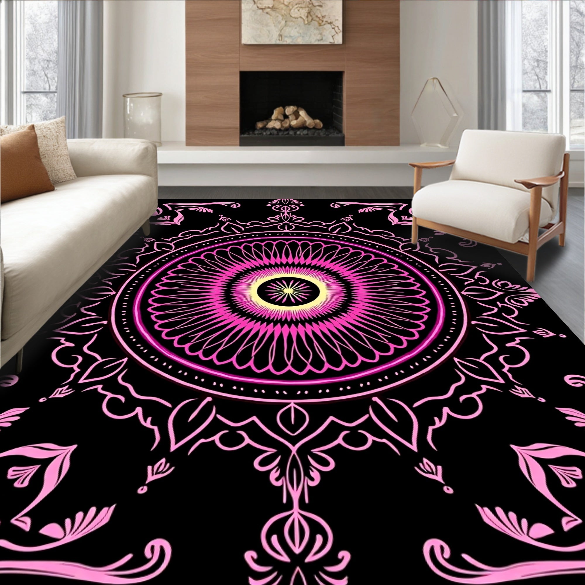 Celestial Starburst with Intricate Floral Motifs (Black) - ODIKA