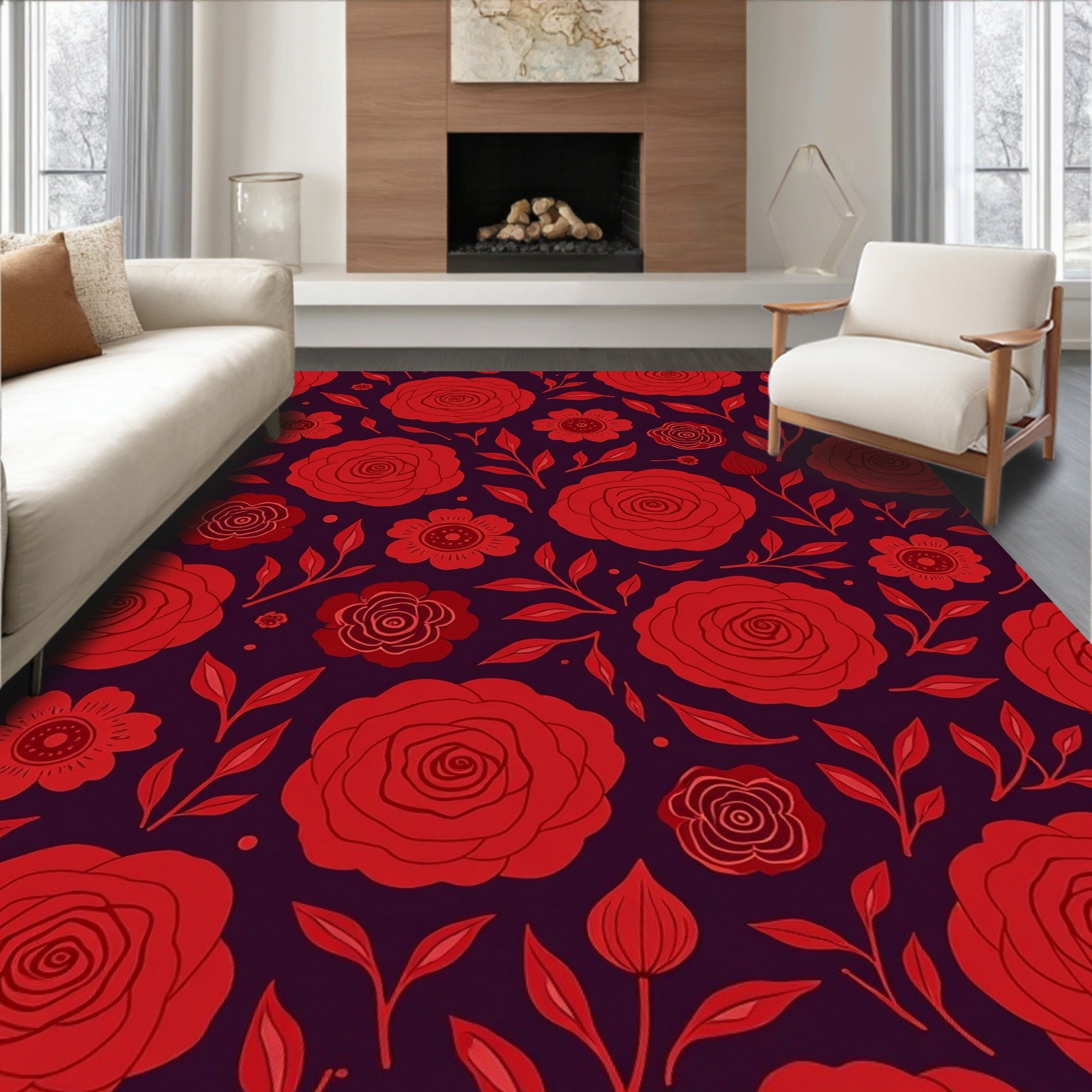 Enchanting Botanical Floral Artistic Embellished Decorative (Red) - ODIKA