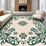 Ornate Botanical Medallion with Leafy Filigree and Curvilinear Shapes(Beige)