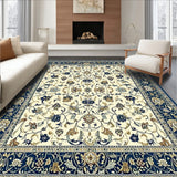 Classic Oriental Inspired Area with Weathered Blue and Tan Damask(Beige)