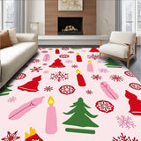 Festive Gnome Snowflake Medallion Doormat with Holiday Candles Design(Pink)