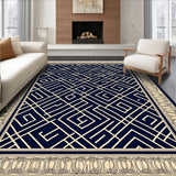 Classic Interlocking Trellis Motif with Ornate Scrollwork Accents(Navy)