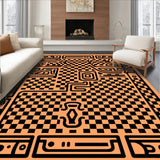 Interlocking Checkerboard Maze with Abstract Border Motifs(Orange)