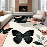 Chic Flower Fantasy Area with Abstract Insect Silhouettes and Boho Flourish(Gray)