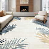Coastal Inspired Beige Grey Blue Palm Leaf Area(Beige)