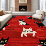 Ultra Soft Area Rug, Non Slip, Stain Resistant, Washable Area Rugs for Living Room, Bedroom, Funny Western Cat-Themed Bedroom Decor Non-Slip Floor Mat(Red)
