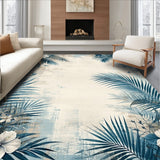 Eclectic Floral Palm Print Accent in Blue Grey Beige(Blue)