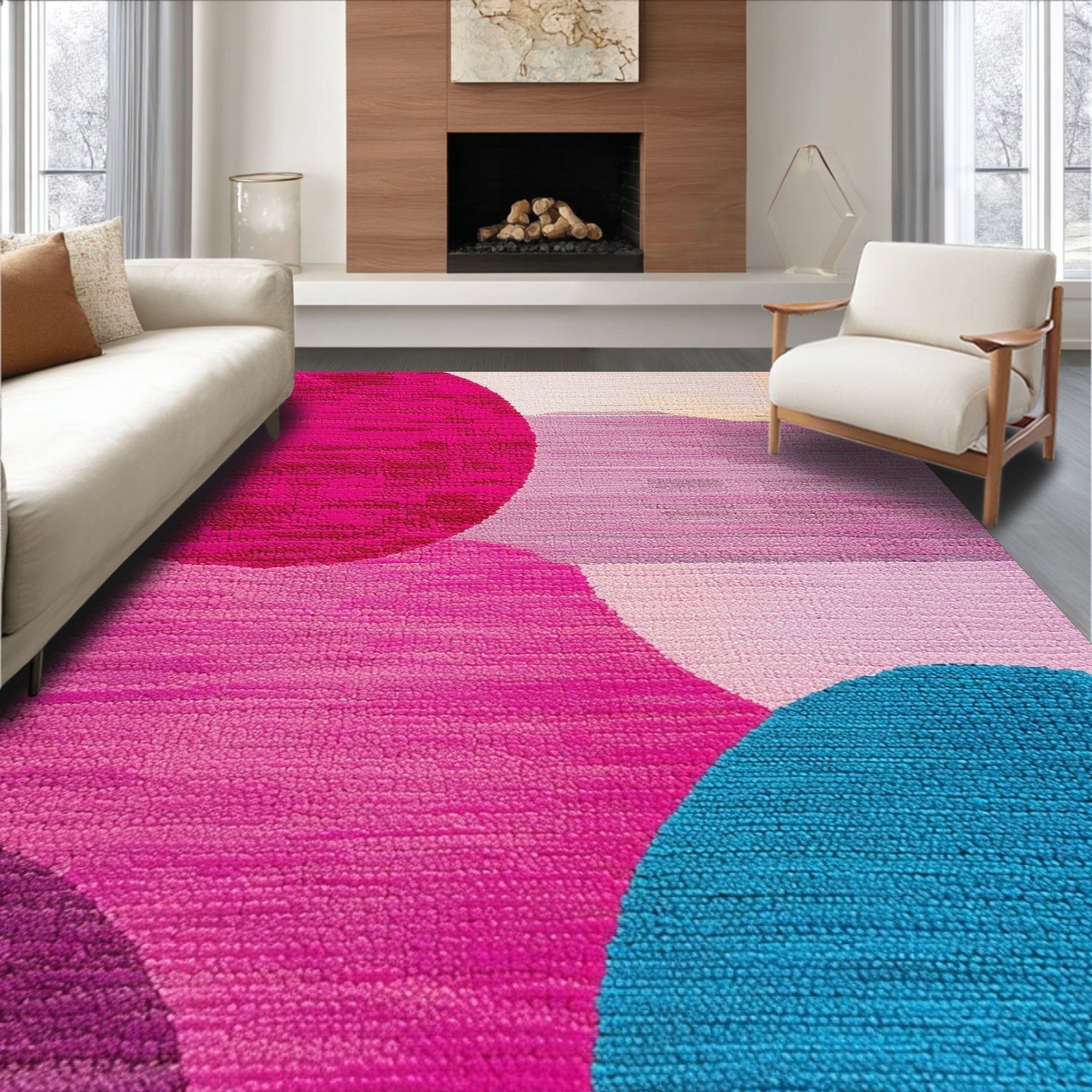 Ultra Soft Area Rug, Non Slip, Stain Resistant, Washable Area Rugs for Living Room, Bedroom, Contemporary Pink Blue Nursery Play Area Carpet(Pink)