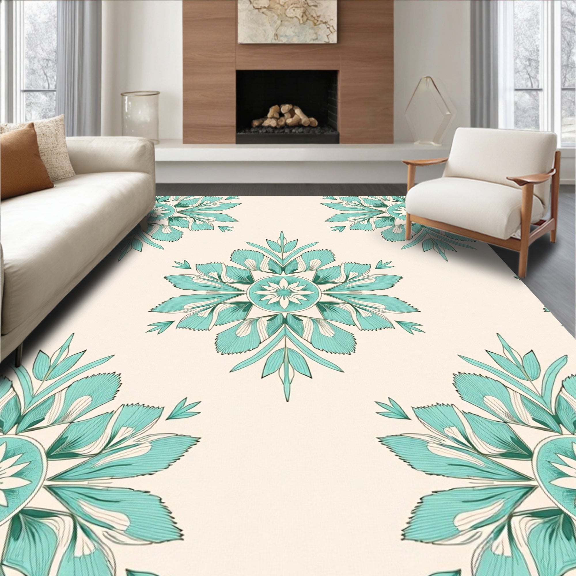 Botanical Garden Heirloom Faded Medallion Elegant Embroidery (Teal) - ODIKA