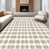 Gingham Plaid Inspired Area with Subtle Beige and Cream Squares(Beige)