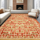 Terracotta Sunset Area Beige Geometric Weave(Red)