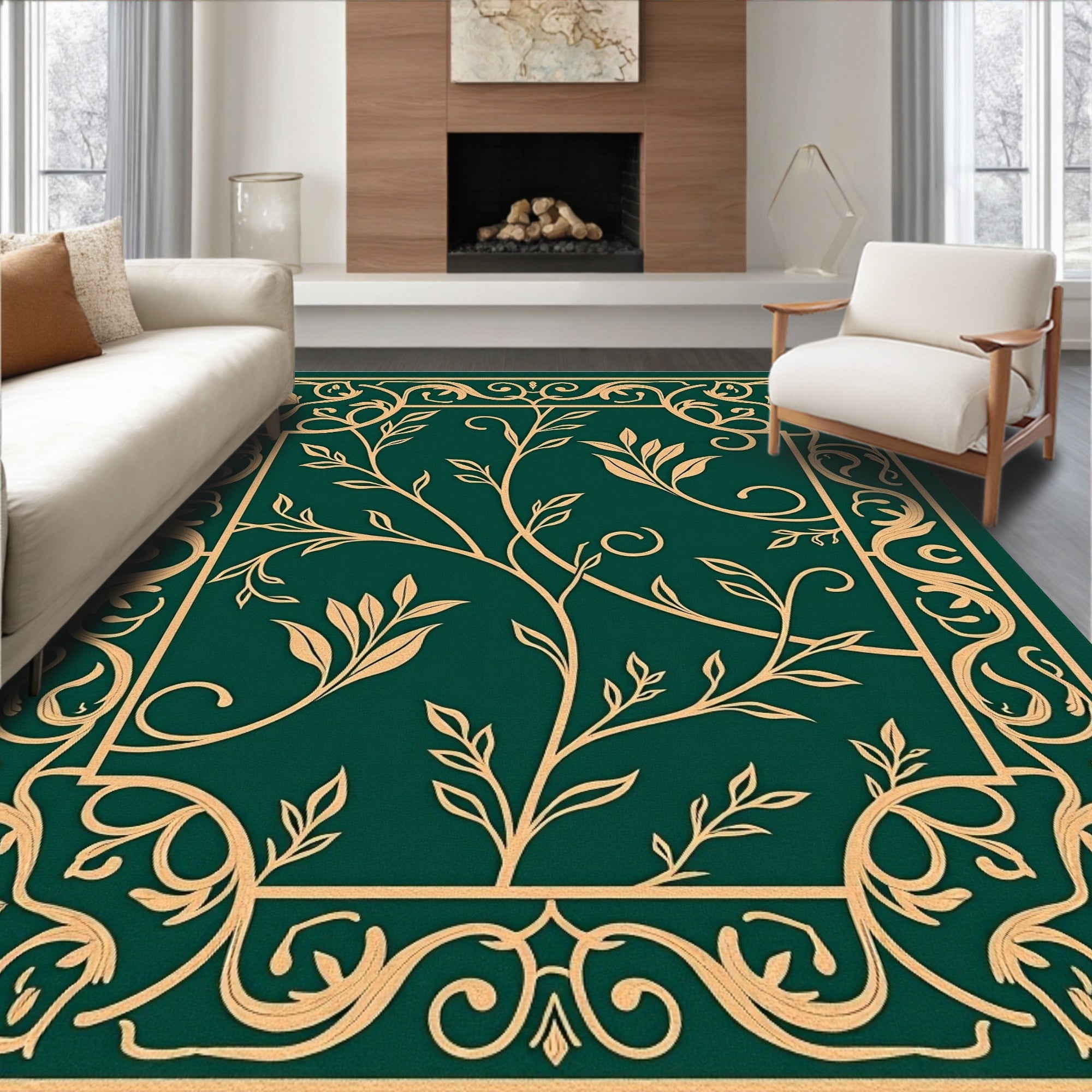 Art Nouveau Vinework with Stylized Leaf Flourishes and Curved Detailing (Green) - ODIKA