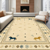 Golden Mane Beige Area with Stylized Horse Silhouettes(Beige)