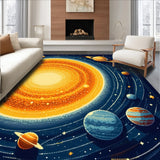 Ultra Soft Area Rug, Non Slip, Stain Resistant, Washable Area Rugs for Living Room, Bedroom, Educational Planet Theme Bedroom Round Carpet(Orange)