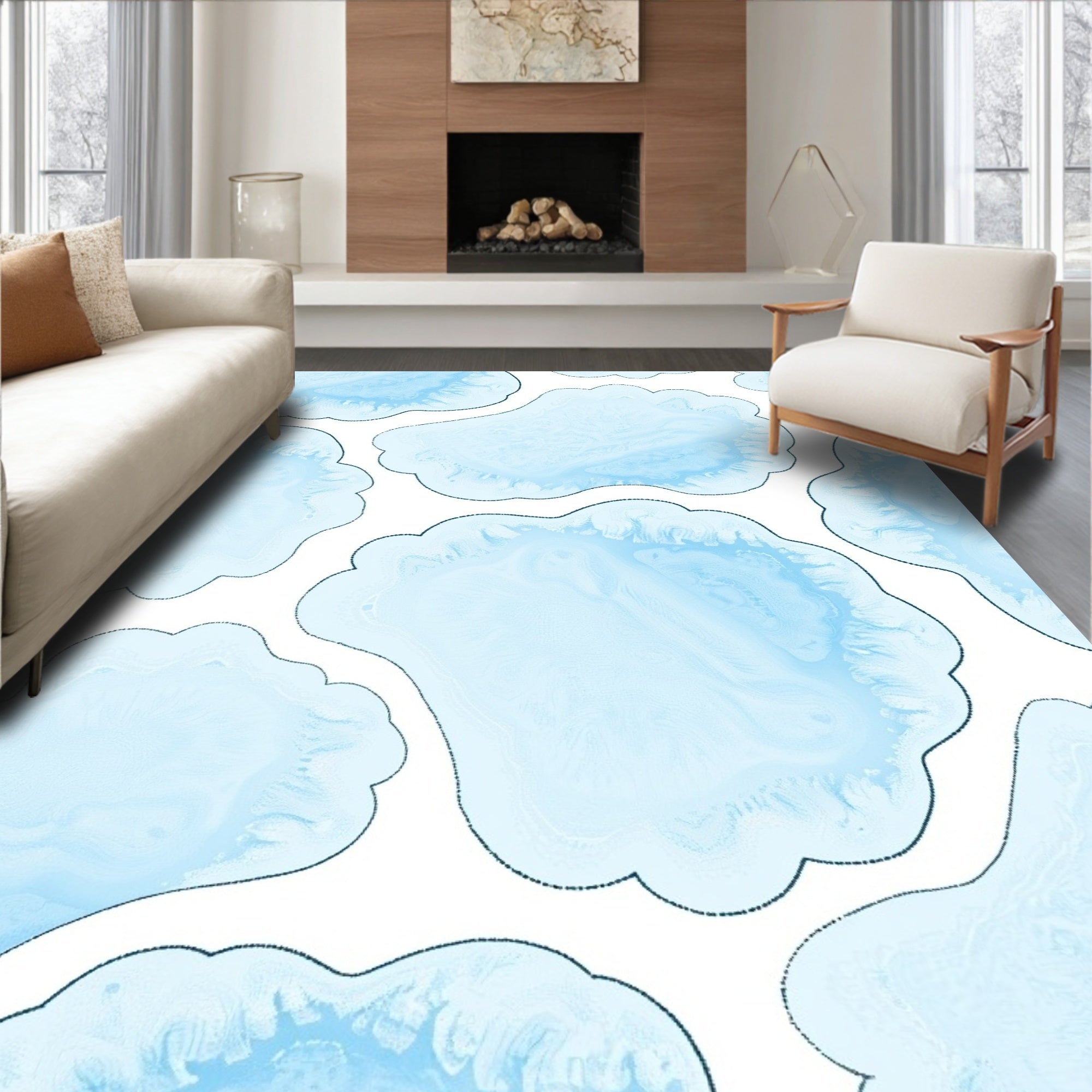 Whimsical Cloudburst with Swirling Abstract Motifs (Blue) - ODIKA