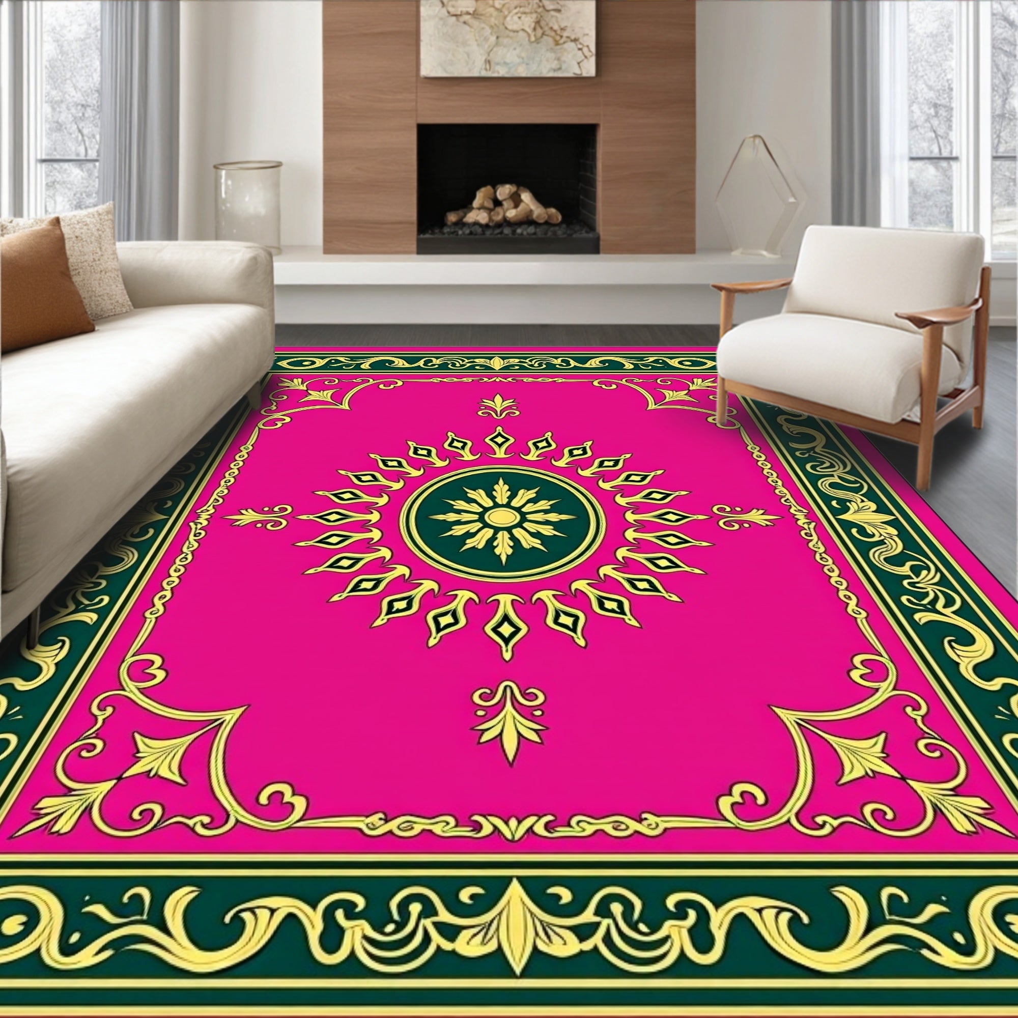 Verdant Cascade Medallion Interlocking Vintage Scrollwork Motifs (Pink) - ODIKA