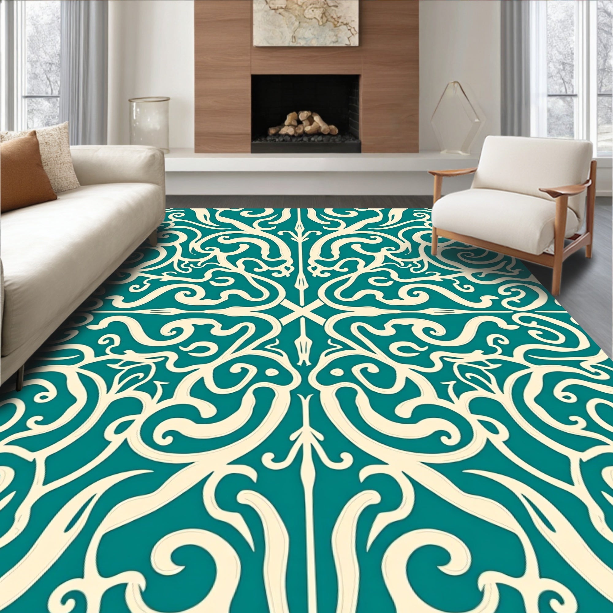 Intricate Nautical Waves with Interlocking Swirls and Flourishes (Teal) - ODIKA
