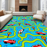 Playful Roadway Adventure Featuring Animated Rescue Vehicles and Trails (Blue)