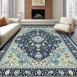 Coastal Floral Medallion Area Navy Beige Easy Care(Blue)