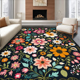 Ultra Soft Area Rug, Non Slip, Stain Resistant, Washable Area Rugs for Living Room, Bedroom, Washable Floral Fantasy(Black)