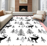 Reindeer Forest Scene Seasonal Floor Covering(Black)