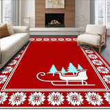 Nordic Winter Wonderland with Santa Sleigh and Pine Forest Motif(Red)