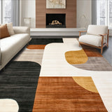 Contemporary Abstract Brown Beige Area with Asymmetric Geometric Borders(Beige)