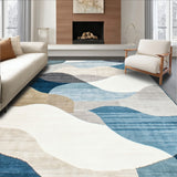 Geometric Flow Abstract with Gray Light Blue Waves and Cream Highlights(Beige)