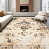 Elegant Farmhouse Area With Vintage Distressed Medallion Design(Beige)