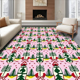 Scandinavian Evergreen Array with Stylized Snowfall(Pink)