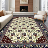 Intricate Geometric Area with Spotted Design and Floral Motifs(Beige)